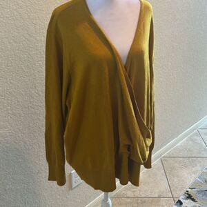 Universal Standard Size 2XL V-Neck Wrap Style Sweater Golden Mustard Relaxed Fit